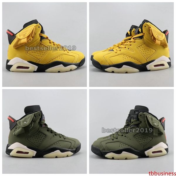 

travis scotts x 6 mens basketball shoes yellow olive green 6s baskets de marque sneakers jumpman trainers cactus jack zapatos