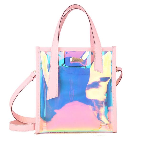 

holographic laser messenger bags jelly rainbow hologram transparent handbag for women composite bag ladies shoulder bag
