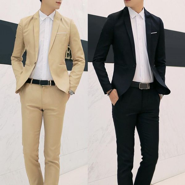 

set suit men long sleeve button lapel suit business casual pocket men two-piece set suitable for office wedding gifts, White;black