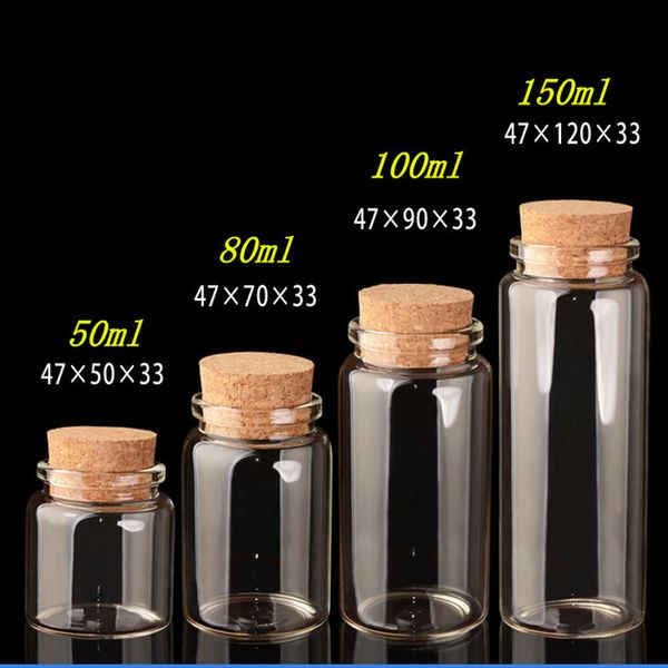 

glass bottles with cork crafts bottles jars weding gift 50ml 80ml 100ml 150ml empty jars containers 24pcs free shipping