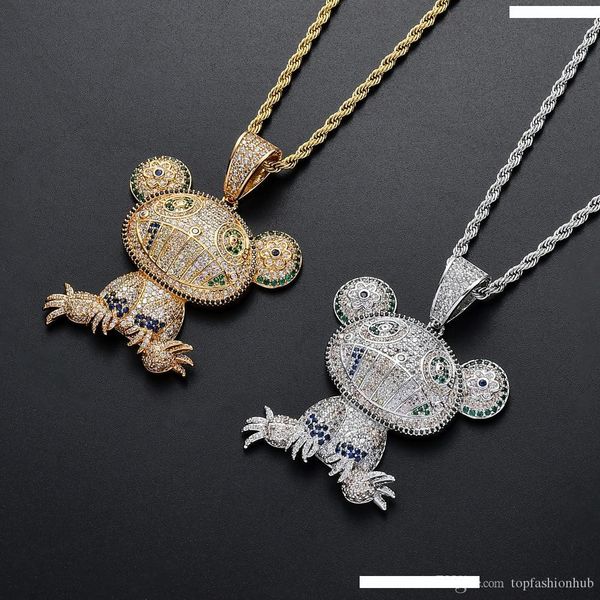 

colored frog pendant necklaces hip hop personality pendant necklace golden pendant necklace copper zircon necklace in europe and america, Silver