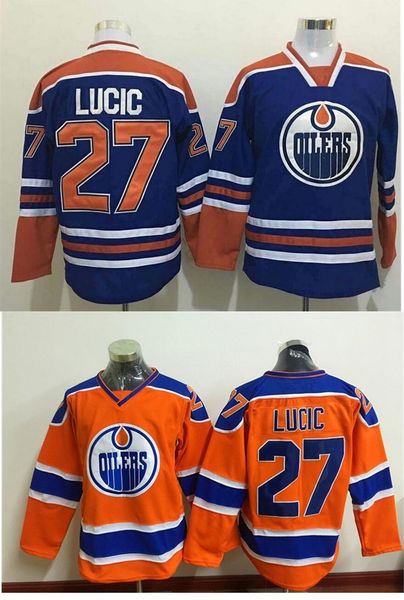 

edmonton 27 milan lucic jersey home blue alternate orange milan lucic ice hockey jerseys wholesale fashion all stitched men, Black;red