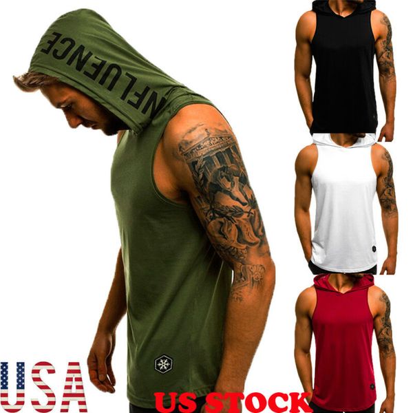 

mens sleeveless bodybuilding hoodie muscle sweatshirt cool hoody gym sport, Black;blue