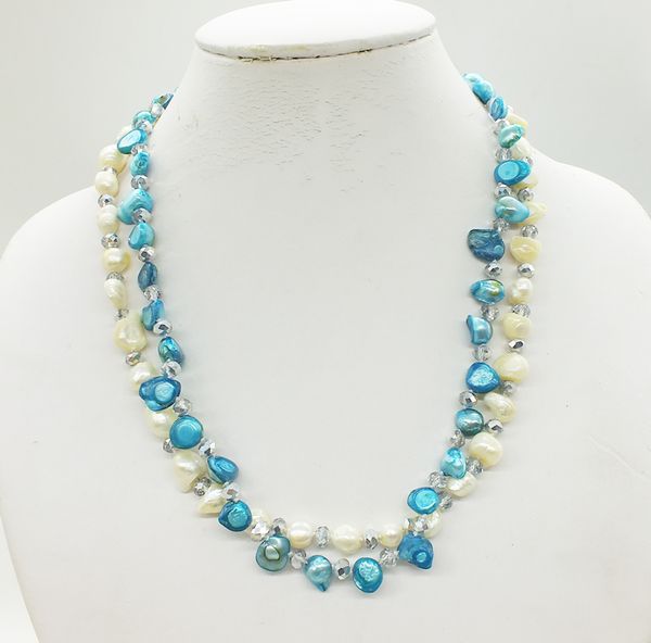 

2 strands of natural baroque pearls and crystals, classic ladies necklace 20, Golden;silver