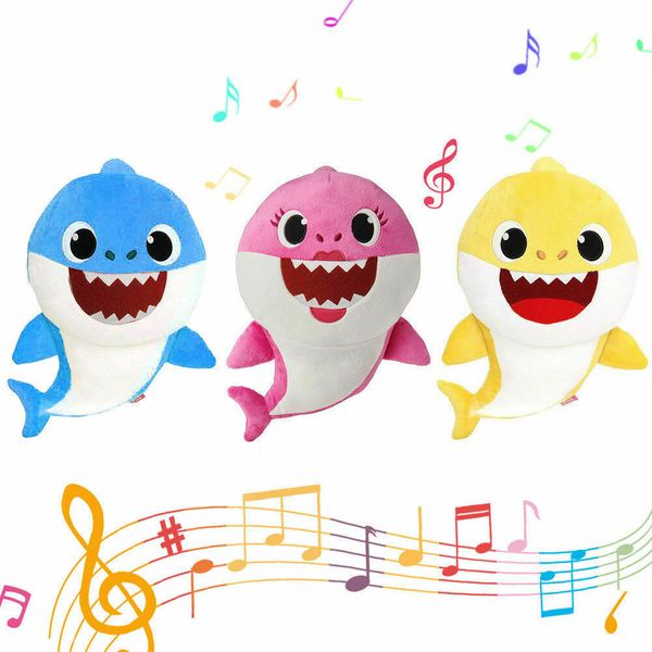

30 СМ Детские Акулы Плюшевые Игрушки с Музыкой LED Английский Поющий Мультфильм Фар