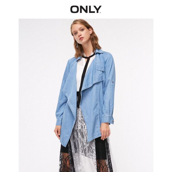 

only summer new vintage pure color lapel waist tie denim windbreaker jacket trenchcoat thin women | 118354520, Tan;black