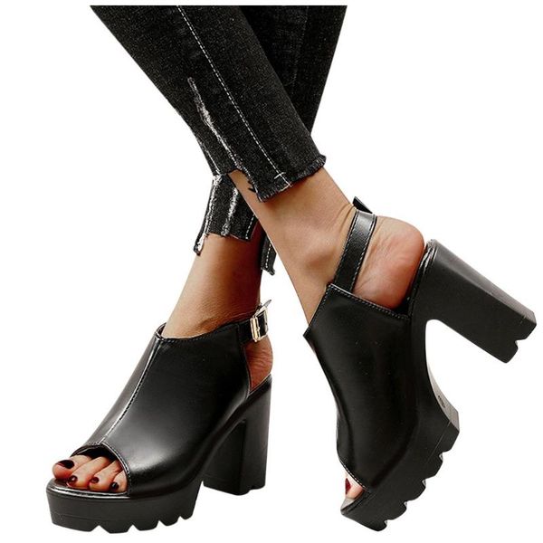 

elegant shoes 2020 summer thick bottom high flat platform sandals for women pu leather fashion wedges peep toe women sandals, Black