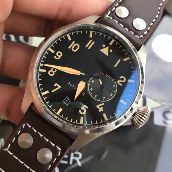 

luxur watch mens designer watches autoamtic mechancial wristwtaches 316l stainless steel case cowhide leather strap black dial sports watch, Slivery;brown