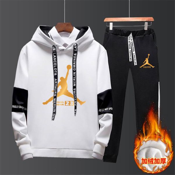 

s04. racksuit for men 2 pieces set new fashion jacket sportswear mens tracksuit hoodie spring autumn clothes hoodies+pants, White