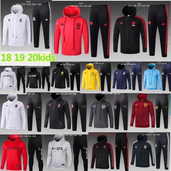 

18 19club marseille atletico madrid real madrid ronaldo rome messi ajax2019 2020soccer kids hat jacket football sportswear jogging barcelona, Black
