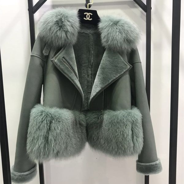 

7 colors autumn winter warm real fur coat women with real fur trim genuine suede leather jackets, Black