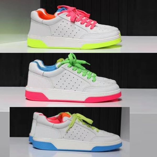 

2020 new women designer shoes ladies flat calfskin trainers white fuchsia patchwork colorful genuine leather lace-up sneaker running shoes, Black