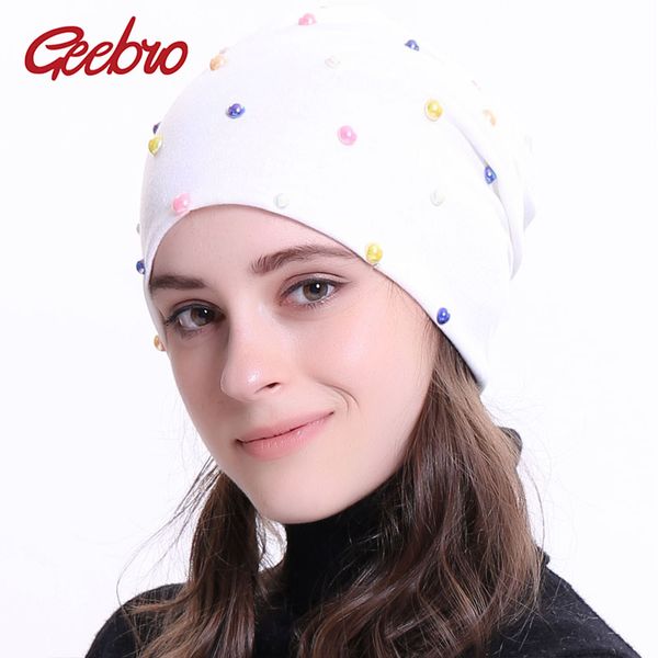 

geebro new women's beanie hat 2018 autumn multicolor pearl slouchy skullies beanies for female womens plain balaclava bonnet, Blue;gray
