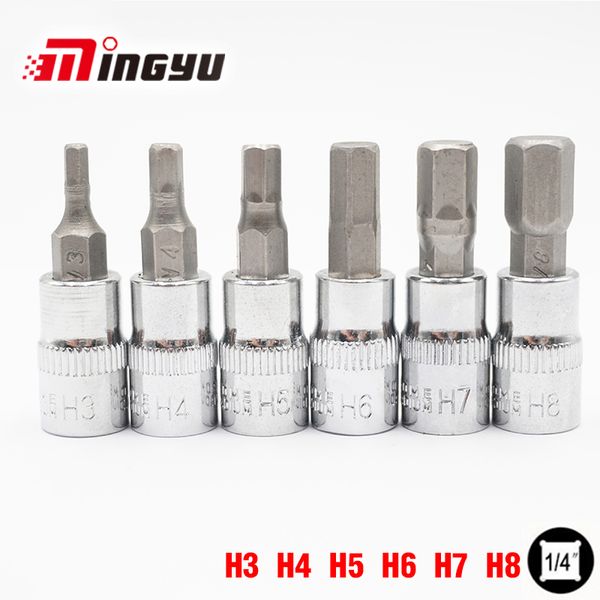 

6pcs 1/4" socket screwdriver bit set hex h3-h8 chrome vanadium screwdriver bits home multifunctional screw driver bits tools