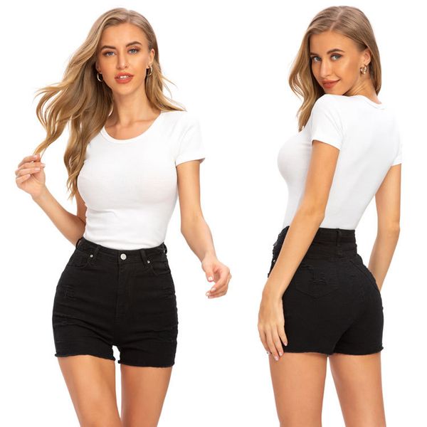

summer denim short jeans women high waist hole ripped shorts fashion casual slim plus size woman elastic denim shorts, White;black
