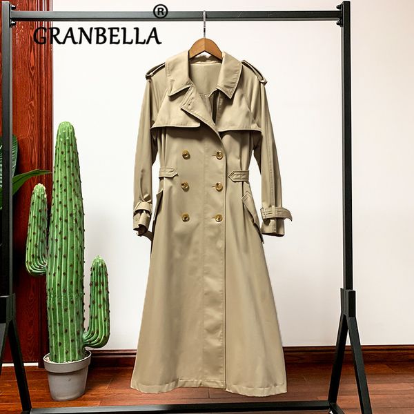 

2019 spring autumn windswear female trench coat double breasted lapel waist with belt women long overcoat, Tan;black
