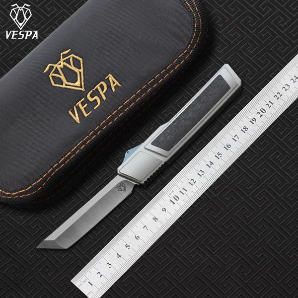 

High quality VESPA Ripper folding Knife Blade:M390(Satin) Handle:7075Aluminum + CF,Outdoor camping survival knives EDC tools