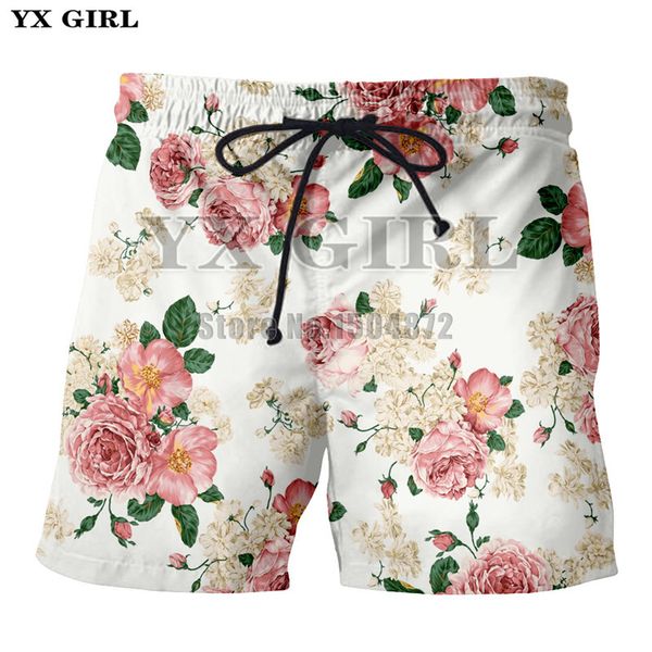 

yx girl 2018 summer mens 3d short rose floral casual shorts for men/women flower beach shorts polyester, White;black