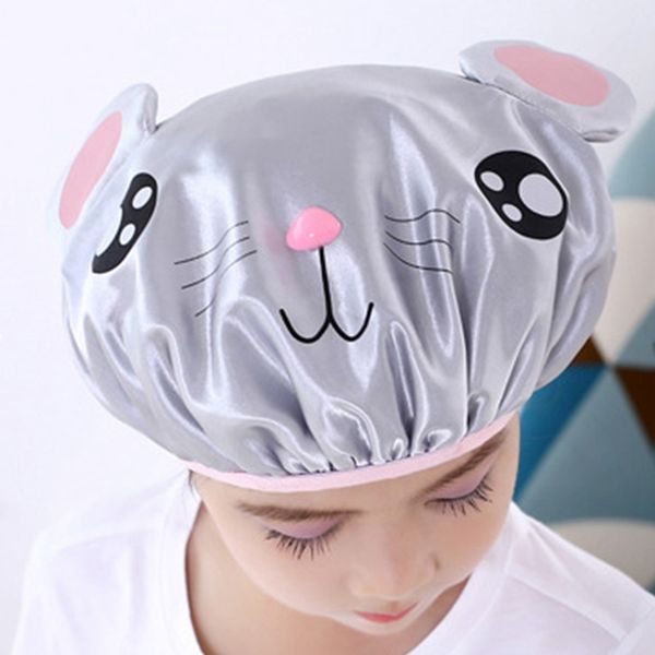 

1pc kids elastic cute cartoon animal shape bath hat double-layer children waterproof shower caps bathing cap hair cover