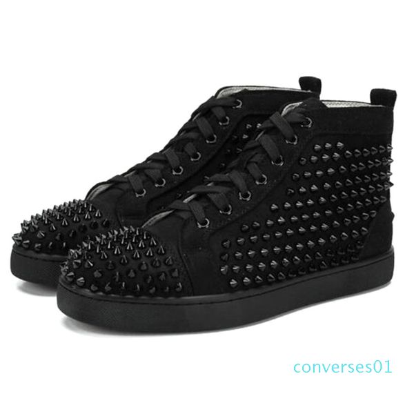 

brand designer luxury mens red bottoms shoes studded spikes womens spike shoes party lovers fashion genuine leather platform sneakers co01, Black