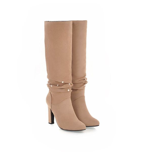 

women's shoes/frosted suede/boots/pointed/high-heeled shoes with thick heels/pearl decoration /oud&3022, Black