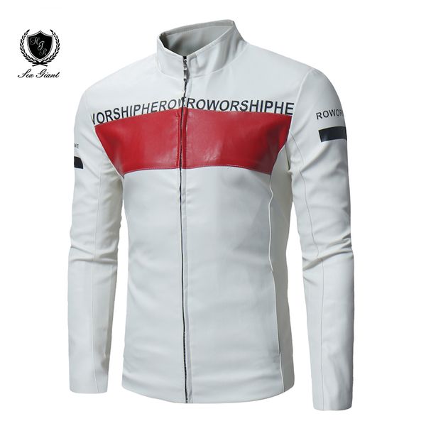 

2018 brand autumn winter slim men bomber jackets casual fashion pu leather jacket mens black white stand collar zipper man coat, Black;brown