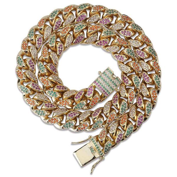 

zircon chain necklaces jewelry luxury multicolor bling zircon paved necklaces fashion men 18k gold plated 14mm width hip hop necklaces ln110, Silver