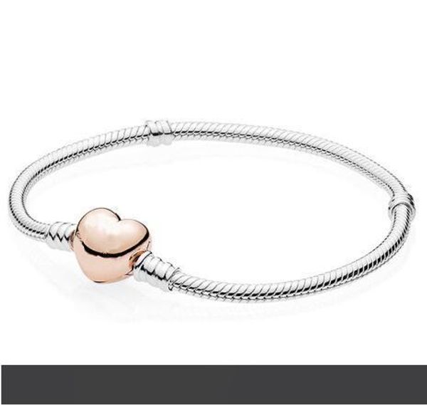 

оригинальный 925 стерлингового серебра браслет роза любовь сердце застежка змея цепи браслет подходит для женщин бисера шарм diy ювелирные и, Golden;silver