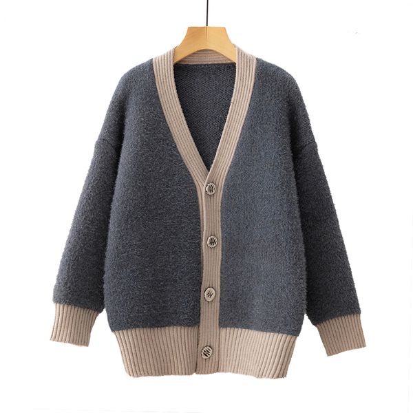 

womens autumn cardigan knit patchwork v-neck single button long sleeve loose casual japan woman sweaters female ls023, White
