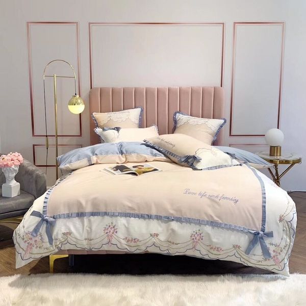 

cute princess style comfortable and luxurious 60 long-staple cotton embroidery bow cute bed four-piece bed comfort