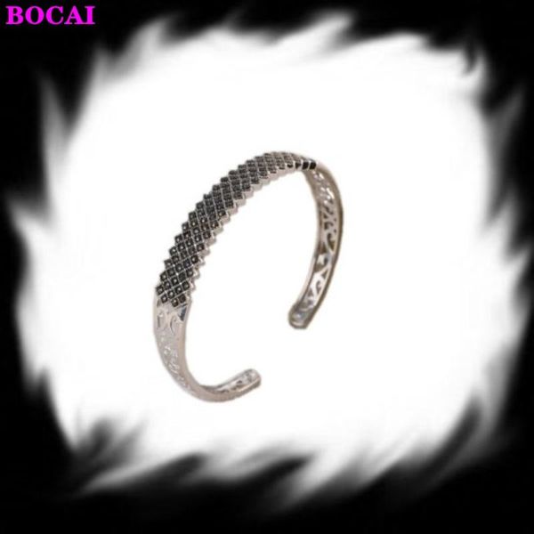 

bangle s925 sterling silver female bracelet retro women's fashion inlay marcel stone opening thai hollow, Black