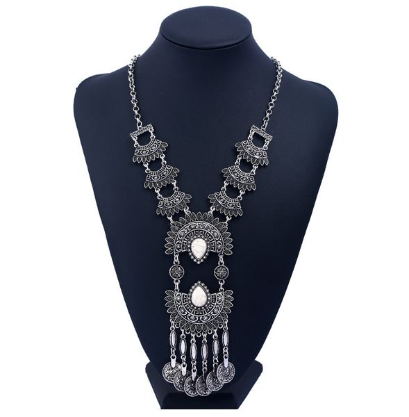 

fashion-ou fan exaggerated national style jewelry high-end ladies sweater chain explosion fan-shaped necklace, Silver