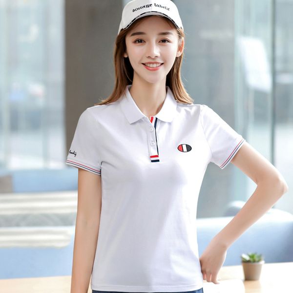 

summer 2019 new women's cotton sports shirt ladies loose casual lapel short-sleeved shirts shirt brand promotion simple, White