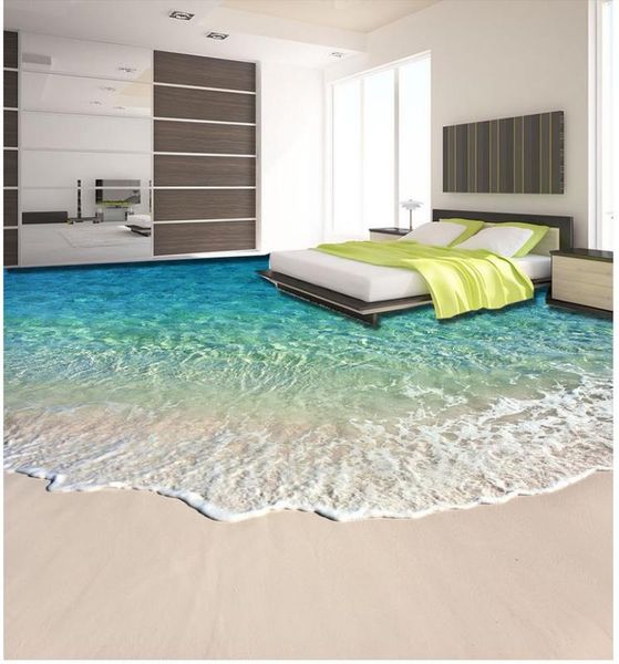 

beach beautiful seaside scenery 3d floor waterproof floor mural painting 3d flooring bathroom home decoration
