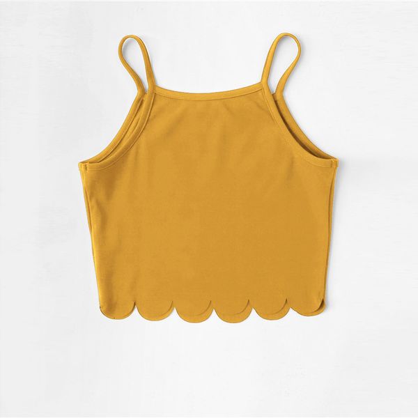 

womens fashion tank summer red tank crop vest woman vacation casual scallop hem crop spaghetti strap slim cami top, White