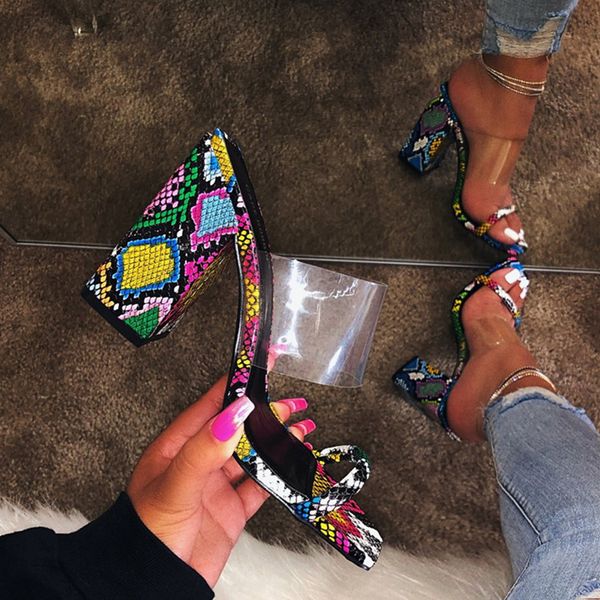 

slippers 2021 8.5cm high heels slides women transparent slipper peach block summer serpentine neon green lady mules shoes, Black