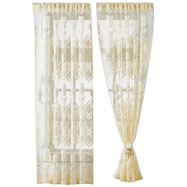 

simple sunflower short curtain window tulle window treatment voile drape living room curtain home textile decoration-beige