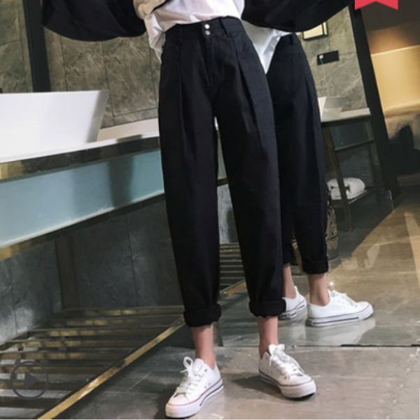 

black high waist jeans female easy web celebrity haroun pants, Blue