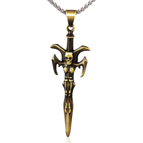 

europe and america accessories titanium steel bronze color cross pendant punk necklace stainless steel cross shelf skull pendant, Silver