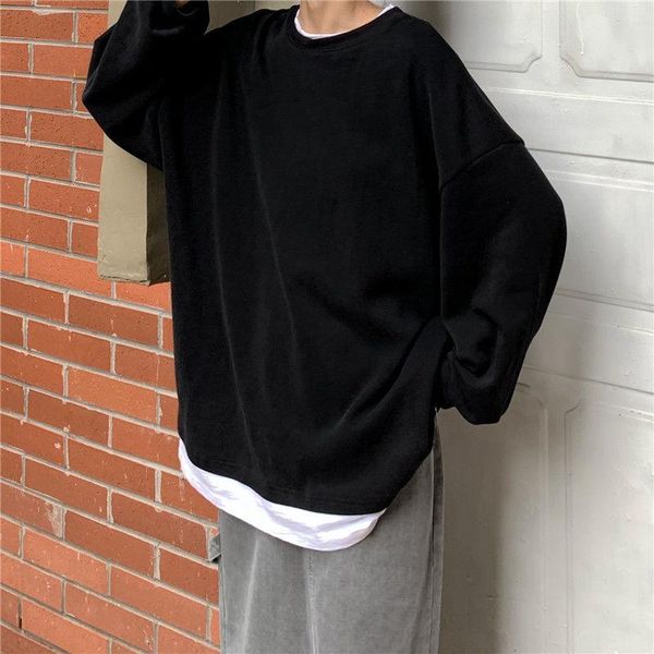 

поддельные из двух частей фуфайки о-образным вырезом с длинными рукавами рубашки топы женщина свободно бф harajuku 2020 весной новый корейск, Black