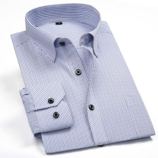 

2019 new fashion men's striped long-sleeved shirt business professional dress-men's clothing, White;black