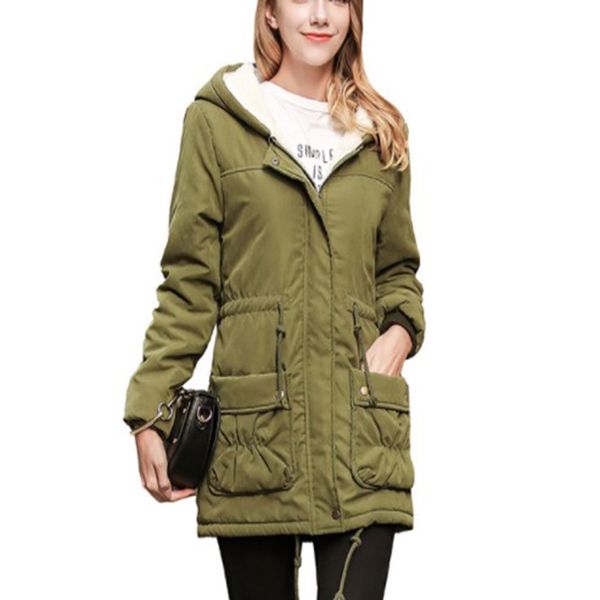 

lamb wool coat jacket 2019 winter women's new slim long hooded large size cotton clothing, Black
