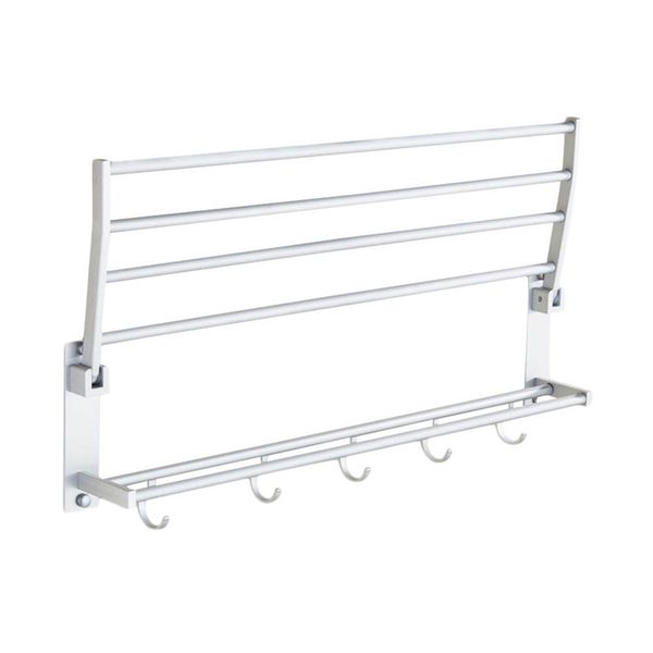 

easy-space aluminum double towel rack with 5 hooks foldable