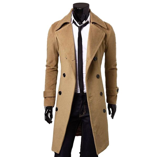 

winter wool coat jackets wool-blends casual cotton slim fit thick trench long man coat outwear clothes casaco masculino pea, Black