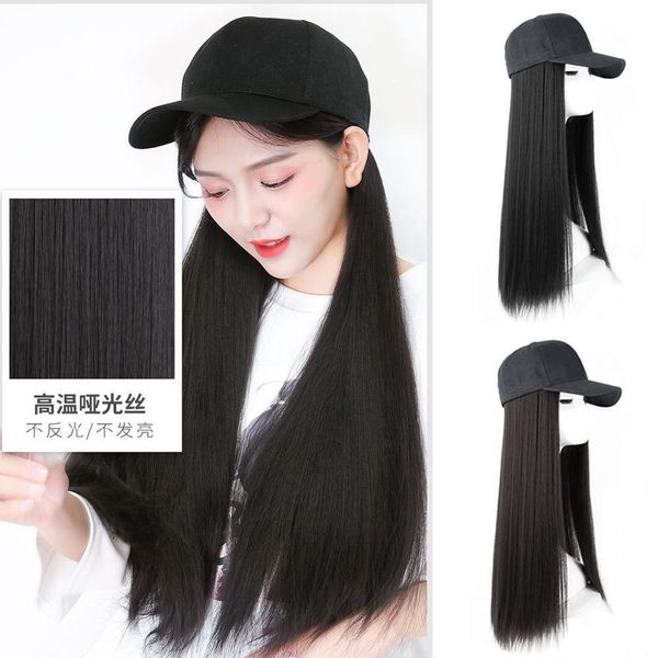 

adjustable women hats long curly/straight wig cap long hair baseball cap ball caps casual hat with wig, Blue;gray