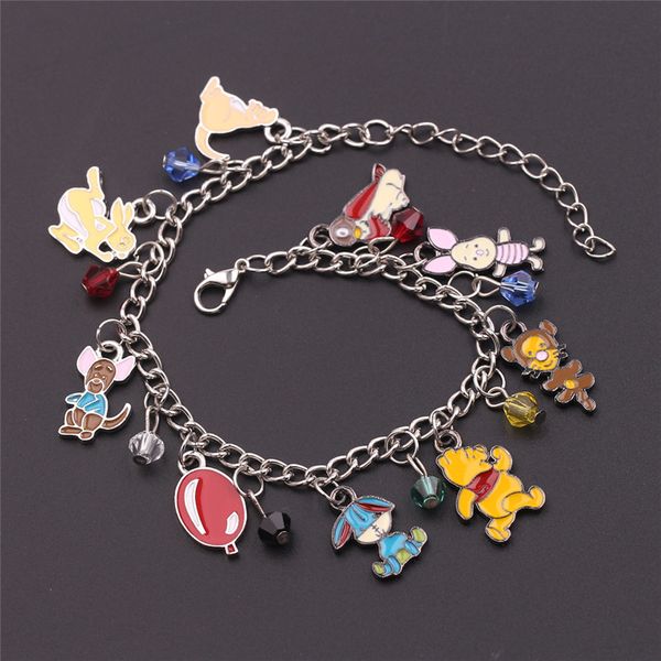 

2019 fashion silver cartoon pooh charm bracelets for women kefeng brands bracelet & bangles gifts, Black