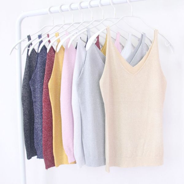 

9 colors women camisole summer icecream camisole bruiser crop glettering knitted stretch slim tank 2019, White
