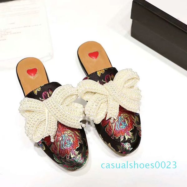 

2018 ladies slipper diamond drill bow tie slippers designer fashion personality ladies leather leather sandals c23, Black
