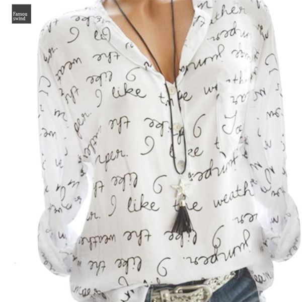 

blouse plus size womens fashion autumn long sleeve v neck button tunic letter blouse loose blusa feminina 4, White