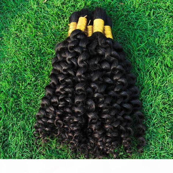 

malaysian kinky curly bulk hair weave 3 bundles full tips unprocessed kinky curl human hair extensions in bulk for braids no weft, Black